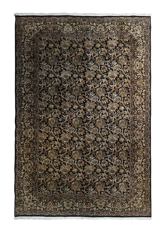 Oriental Rug Pakistani Handmade Area Traditional 6'0"x8'9" (6x9) Black Floral Design #A34001