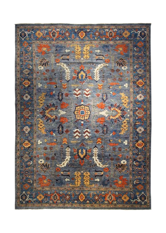 Oriental Rug Pakistani Handmade Area Transitional 9'11"x14'2" (10x14) Gray Blue Ariana Floral Oushak Design #A34020