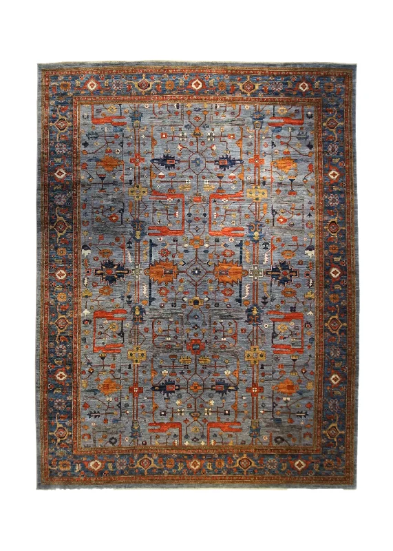 Oriental Rug Pakistani Handmade Area Transitional 9'11"x13'10" (10x14) Gray Blue Orange Ariana Geometric Oushak Design #A34022