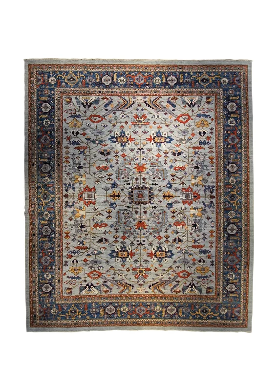 Oriental Rug Pakistani Handmade Area Transitional 11'7"x14'5" (12x14) Blue Ariana Geometric Oushak Design #A34016