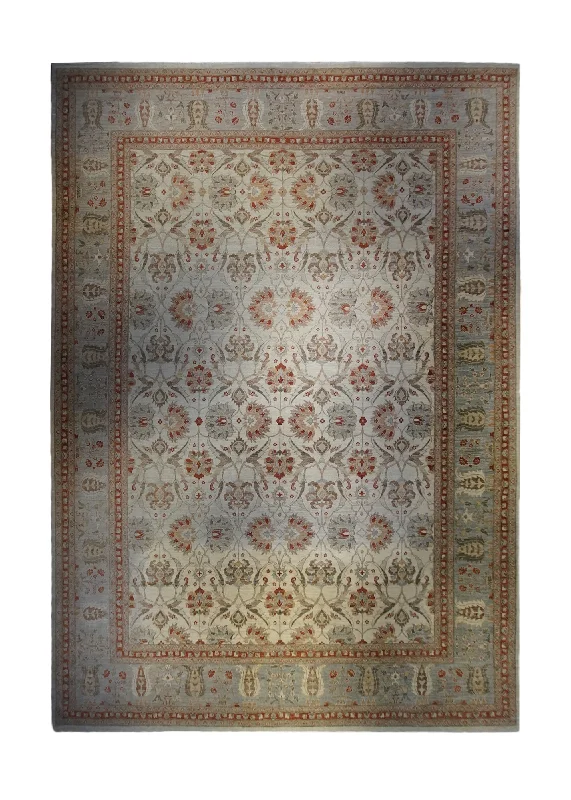 Oriental Rug Pakistani Handmade Area Transitional 13'1"x18'0" (13x18) Whites/Beige Red Antique Washed Oushak Floral Design #A33910