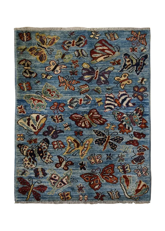 Oriental Rug Pakistani Handmade Area Transitional 2'1"x3'1" (2x3) Blue Multi-color Animals Pictorial Gabbeh Design #A34160