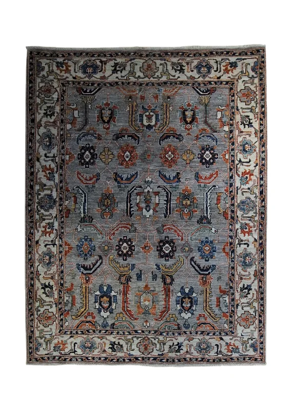 Oriental Rug Pakistani Handmade Area Transitional 5'2"x6'9" (5x7) Gray Whites/Beige Blue Ariana Floral Mahal Design #A34033