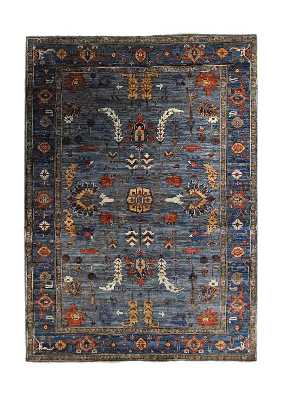 Oriental Rug Pakistani Handmade Area Transitional 6'2"x8'10" (6x9) Gray Blue Ariana Geometric Oushak Design #A34029