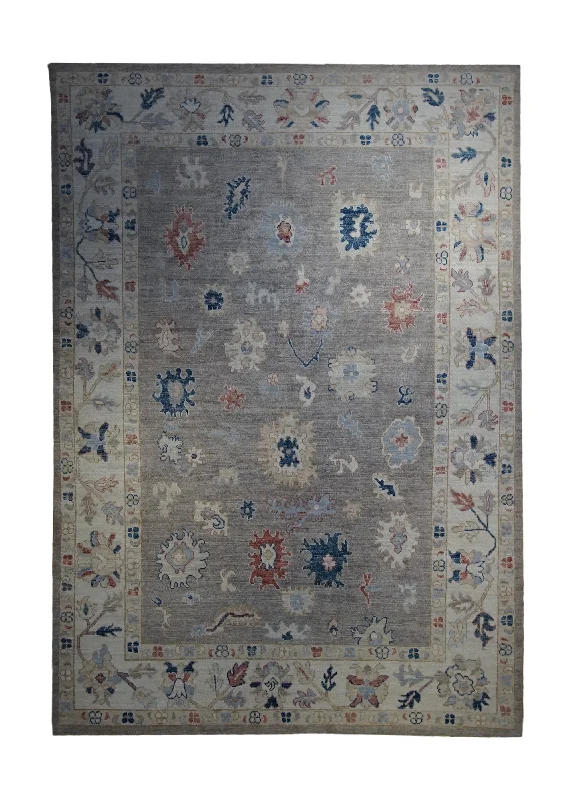 Oriental Rug Pakistani Handmade Area Transitional 6'4"x9'0" (6x9) Gray Whites/Beige Blue Silver Wash Oushak Floral Design #A33906