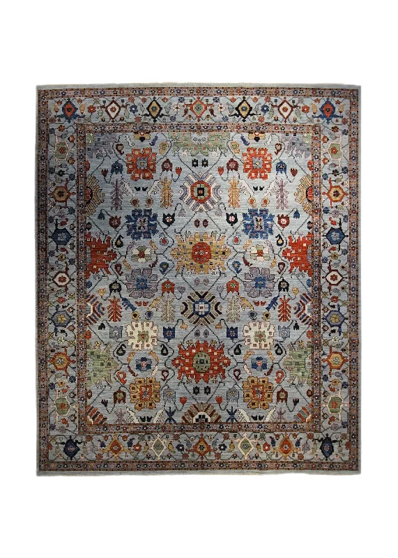 Oriental Rug Pakistani Handmade Area Transitional 8'1"x9'9" (8x10) Gray Blue Ariana Geometric Oushak Design #A34025