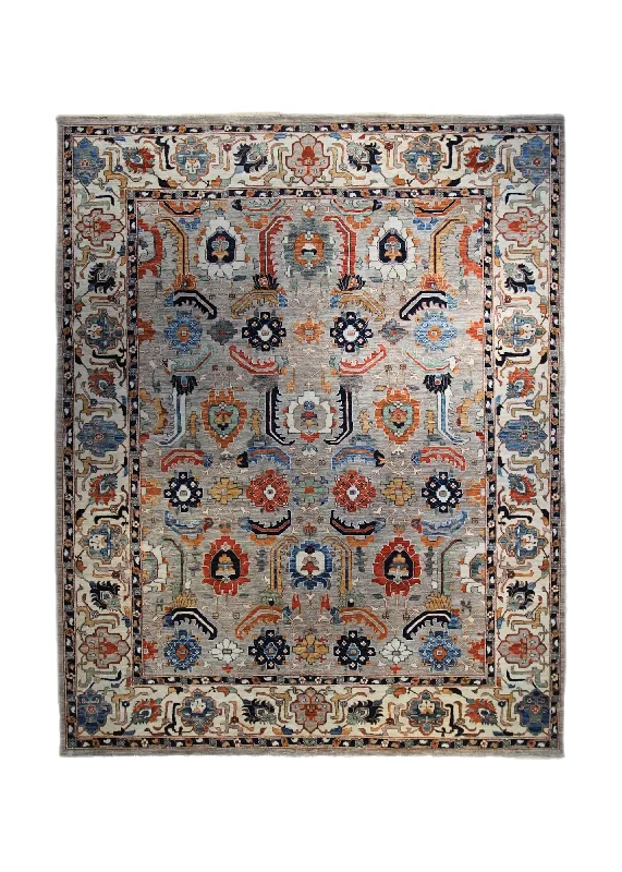 Oriental Rug Pakistani Handmade Area Transitional 9'0"x11'9" (9x12) Gray Whites/Beige Ariana Geometric Oushak Design #A34028