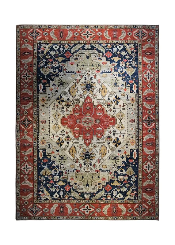 Oriental Rug Pakistani Handmade Area Transitional Tribal 10'1"x13'8" (10x14) Red Gray Serapi Geometric Design #A34093