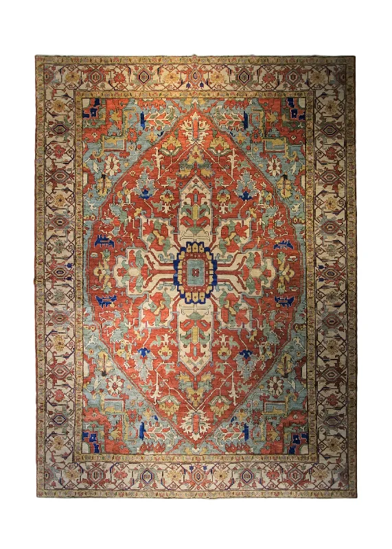 Oriental Rug Pakistani Handmade Area Transitional Tribal 10'5"x14'1" (10x14) Red Serapi Floral Design #A33938