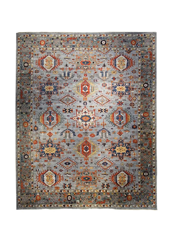 Oriental Rug Pakistani Handmade Area Transitional Tribal 11'8"x15'1" (12x15) Gray Blue Ariana Geometric Kazak Design #A34023