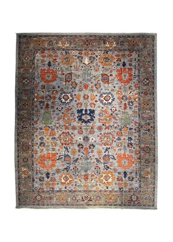 Oriental Rug Pakistani Handmade Area Transitional Tribal 11'10"x14'10" (12x15) Gray Blue Orange Ariana Floral Serapi Design #A34019