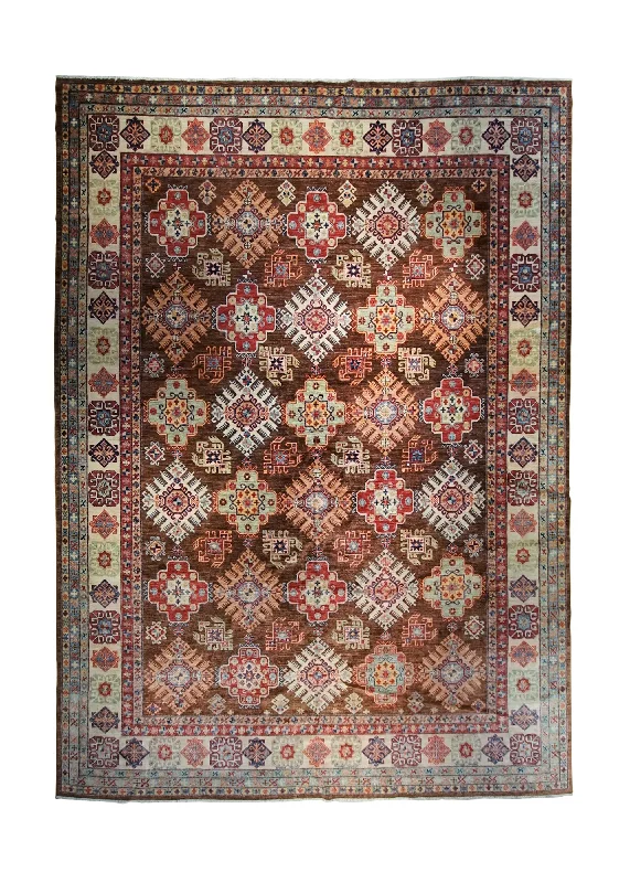 Oriental Rug Pakistani Handmade Area Transitional Tribal 11'7"x15'10" (12x16) Brown Red Kazak Geometric Design #A34005