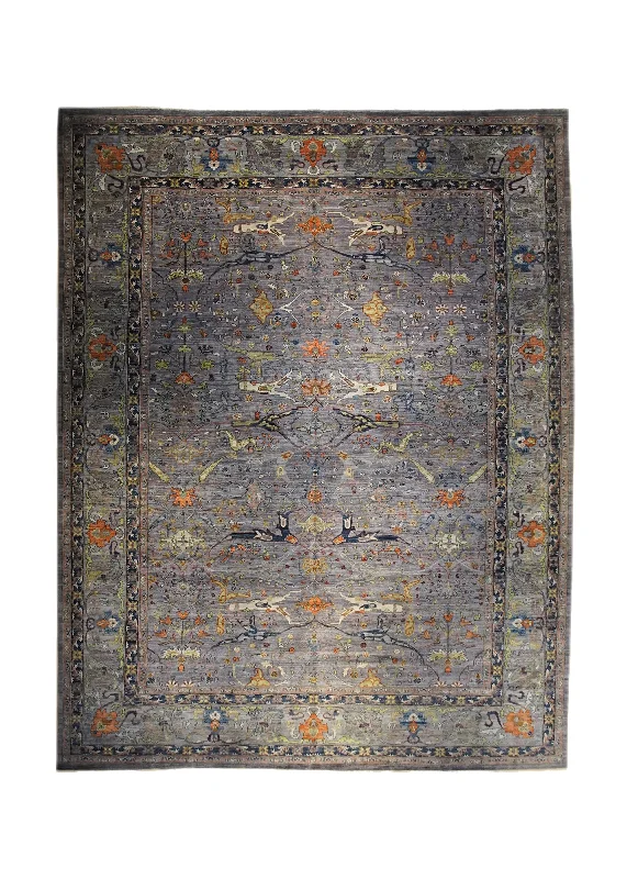 Oriental Rug Pakistani Handmade Area Transitional Tribal 13'0"x17'7" (13x18) Gray Blue Ariana Floral Serapi Design #A34024