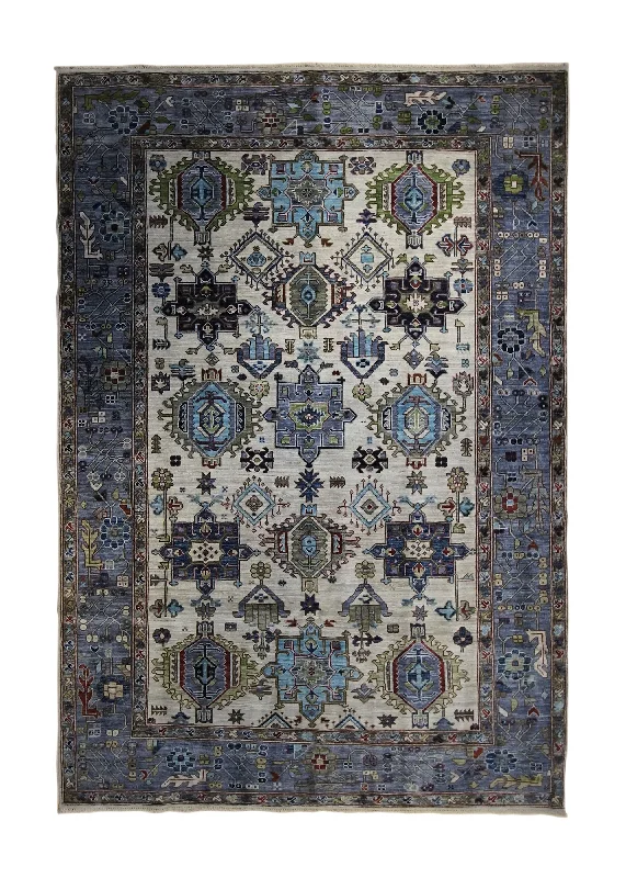 Oriental Rug Pakistani Handmade Area Transitional Tribal 5'11"x8'9" (6x9) Blue Gray Ariana Geometric Kazak Design #A34018