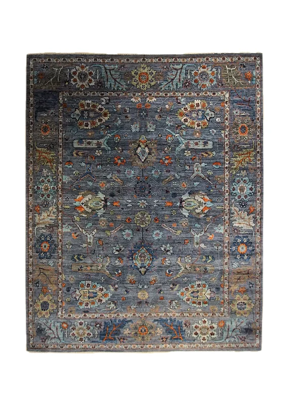 Oriental Rug Pakistani Handmade Area Transitional Tribal 8'1"x10'5" (8x10) Gray Blue Ariana Floral Serapi Design #A34026