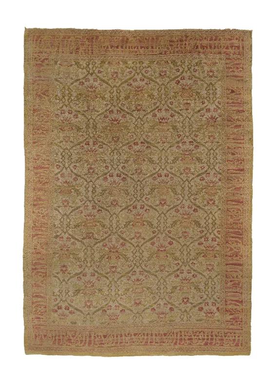 Oriental Rug Turkish Handmade Area Antique Tribal 6'7"x9'6" (7x10) Whites/Beige Oushak Geometric Design #21641