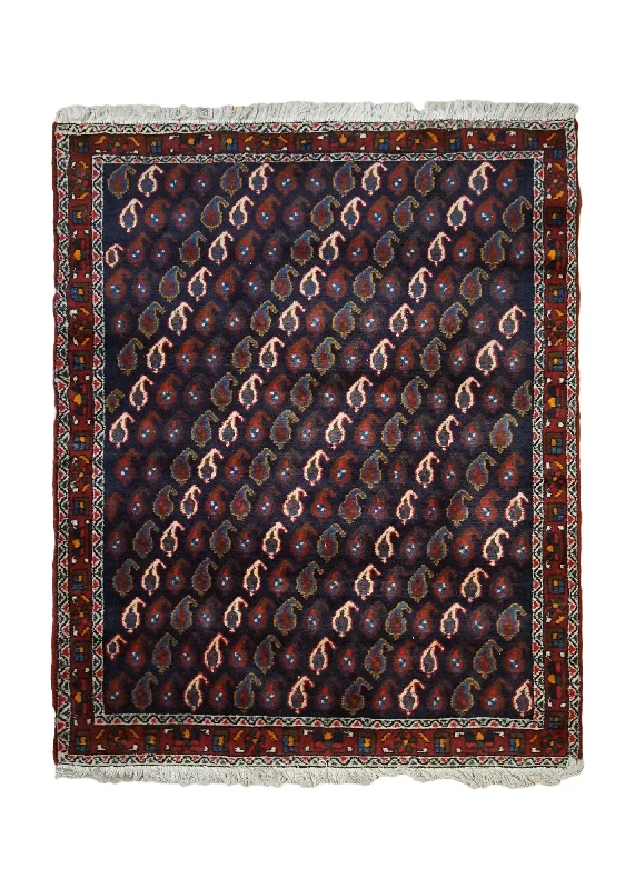 Persian Rug Afshar Handmade Area Tribal 2'9"x3'5" (3x3) Blue Paisley/Boteh Geometric Design #A33927