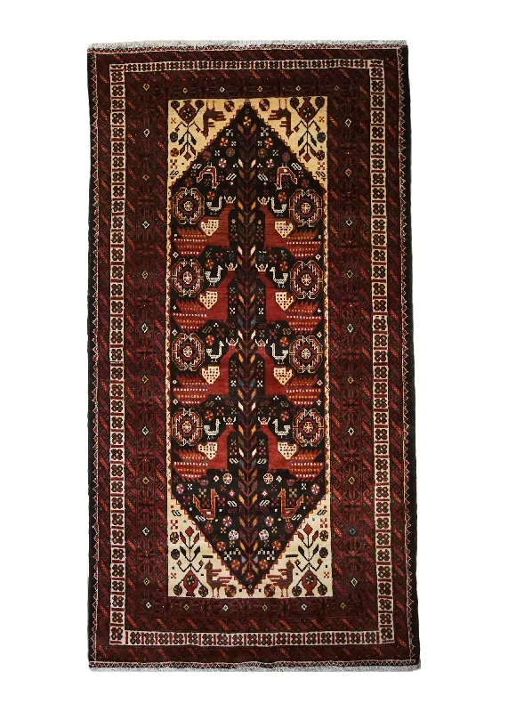 Persian Rug Baloch Handmade Area Tribal 3'5"x6'8" (3x7) Red Tree of Life Geometric Animals Design #A33921