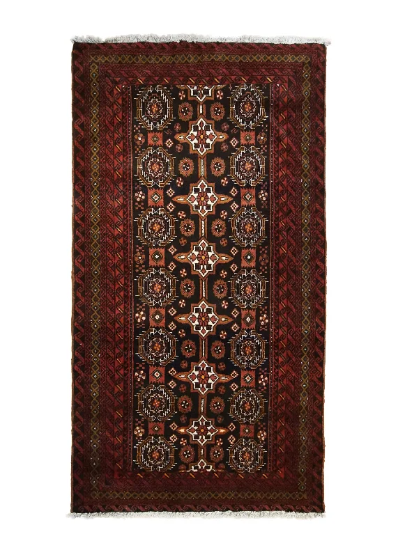 Persian Rug Baloch Handmade Area Tribal 3'6"x6'4" (4x6) Black Red Geometric Design #A33919