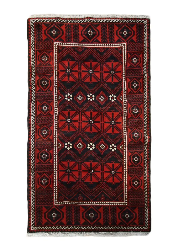 Persian Rug Baloch Handmade Area Tribal 4'2"x7'6" (4x8) Black Red Geometric Design #A33933