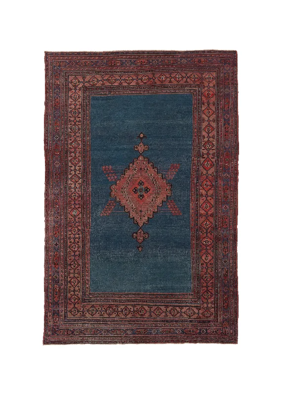 Persian Rug Dorokhsh Handmade Area Antique Traditional 8'7"x13'0" (9x13) Red Blue Open Field Geometric Design #27404