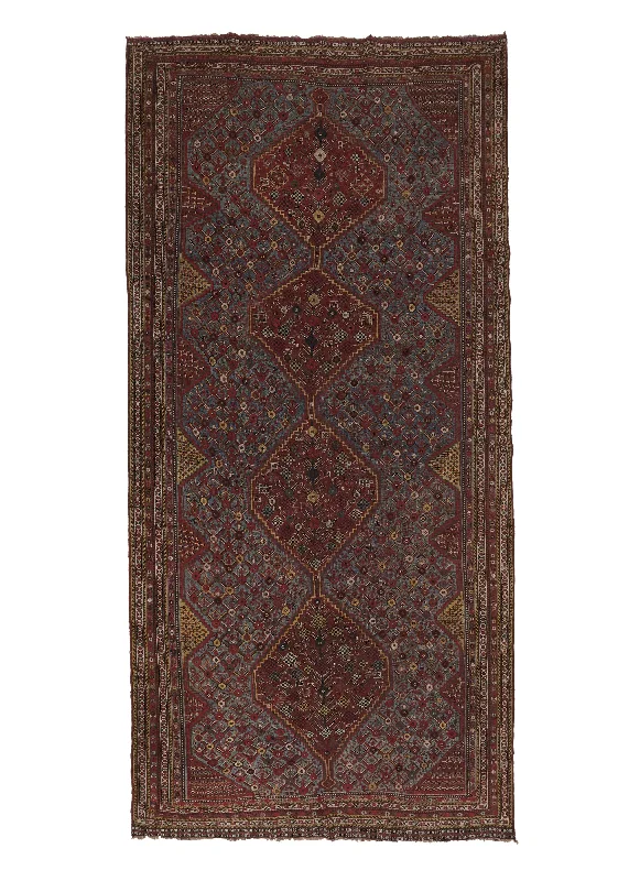 Persian Rug Ghashghaei Handmade Area Antique Tribal 6'5"x13'0" (6x13) Red Blue Geometric Design #26873