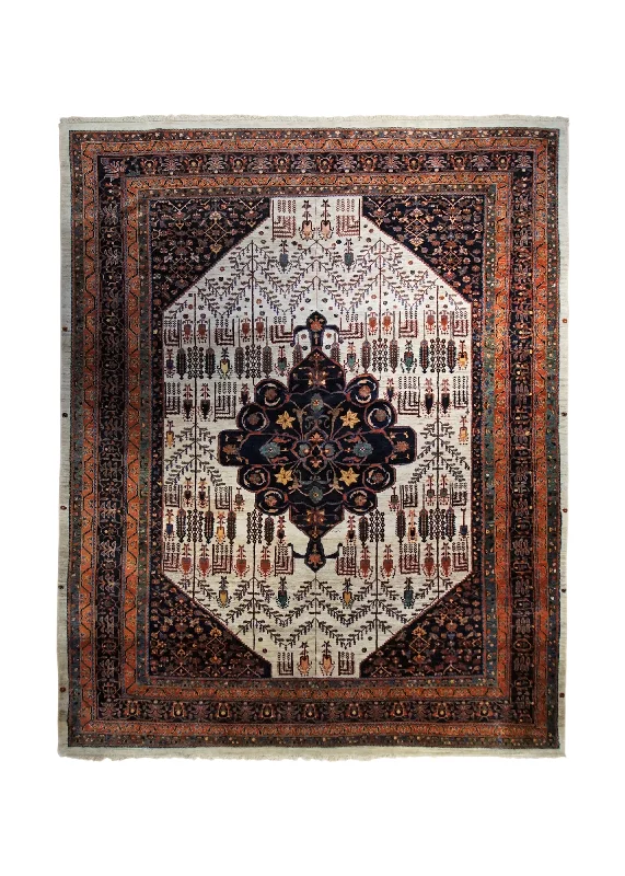 Persian Rug Ghashghaei Handmade Area Tribal 8'4"x11'3" (8x11) Whites/Beige Blue Floral Design #A34013