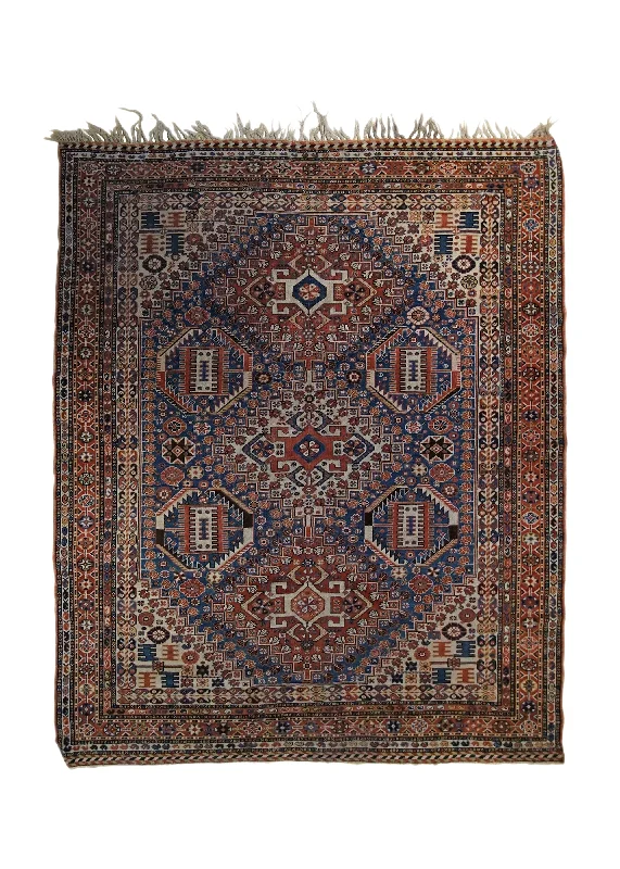 Persian Rug Ghashghaei Handmade Area Tribal Antique 4'10"x7'0" (5x7) Blue Orange Geometric Design #A34014