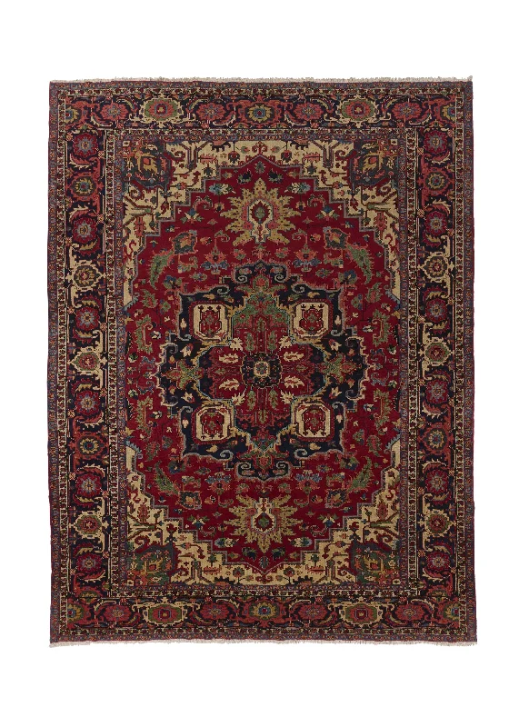 Persian Rug Heriz Handmade Area Tribal 10'10"x14'0" (11x14) Red Whites/Beige Green Geometric Design #34435