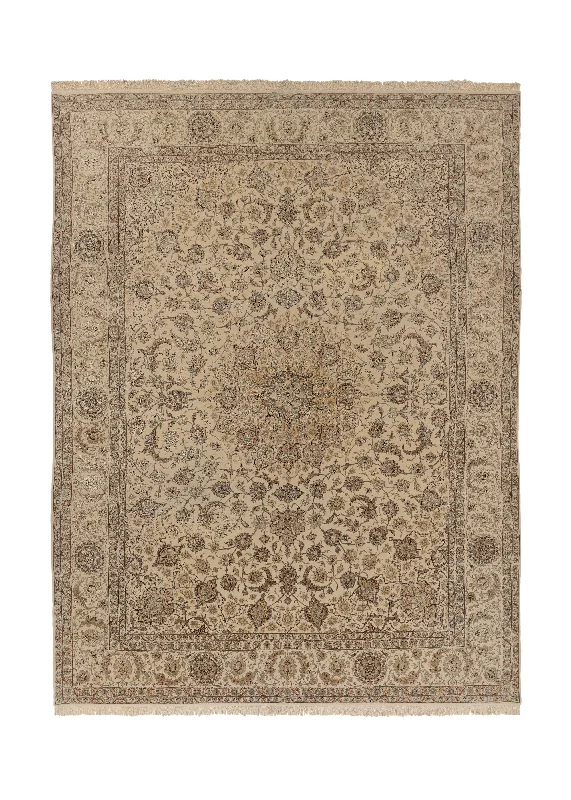 Persian Rug Isfahan Handmade Area Traditional 9'10"x13'1" (10x13) Whites/Beige Green Floral Design #34121