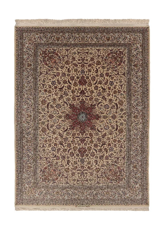 Persian Rug Isfahan Handmade Area Traditional 9'7"x13'3" (10x13) Whites/Beige Red Floral Design #35538