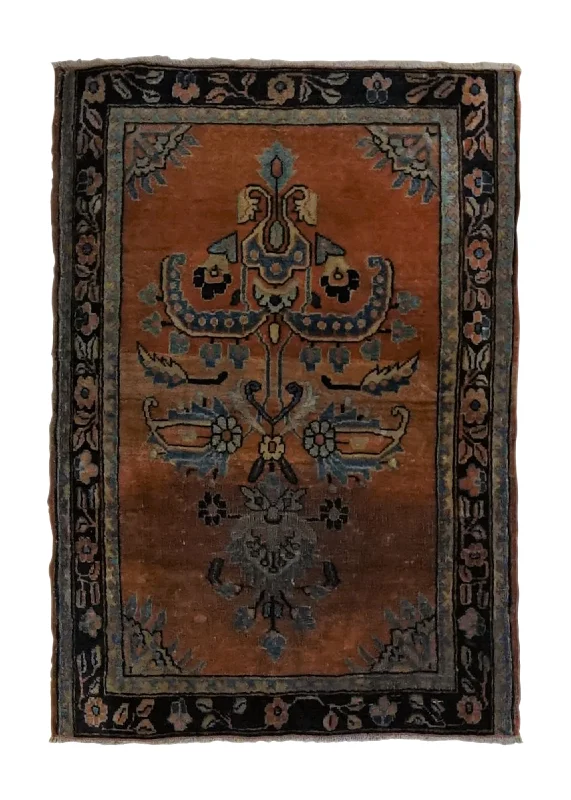 Persian Rug Kashan Handmade Area Traditional Antique 1'9"x2'5" (2x2) Orange Floral Open Field Design #A34009