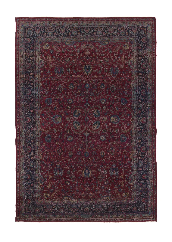 Persian Rug Kerman Handmade Area Antique Traditional 9'3"x13'10" (9x14) Red Blue Floral Design #23402