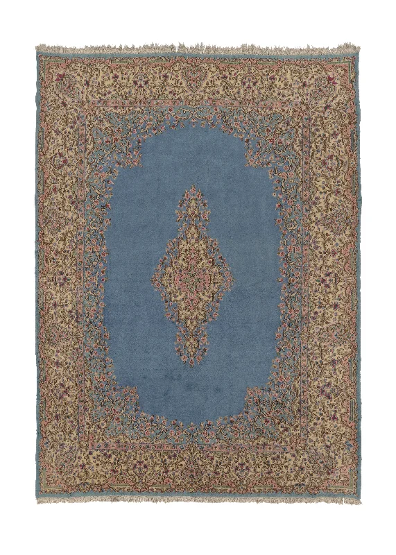 Persian Rug Kerman Handmade Area Traditional 9'7"x13'2" (10x13) Blue Green Pink Open Field Floral Design #9471