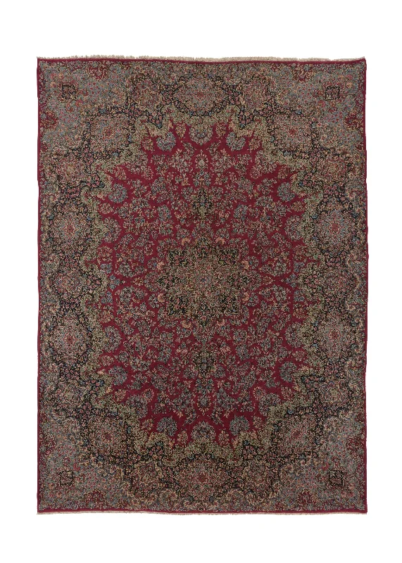 Persian Rug Kerman Handmade Area Traditional 9'10"x13'8" (10x14) Red Blue Floral Design #15806