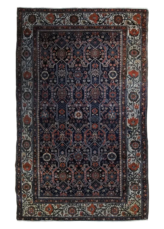 Persian Rug Malayer Handmade Area Tribal Antique 4'0"x6'8" (4x7) Blue Geometric Design #A34012