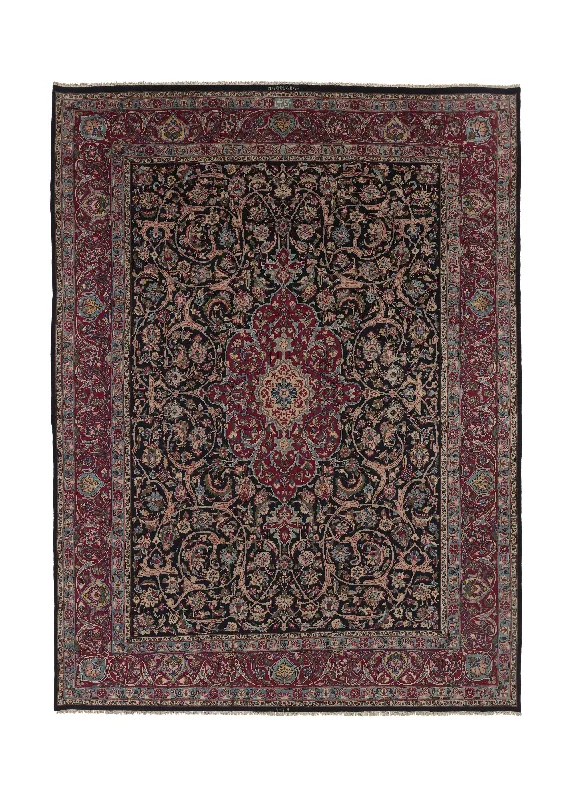 Persian Rug Mashhad Handmade Area Traditional 9'6"x12'8" (10x13) Red Blue Floral Design #17839