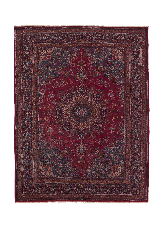 Persian Rug Mashhad Handmade Area Traditional 9'7"x12'8" (10x13) Whites/Beige Red Floral Design #32034