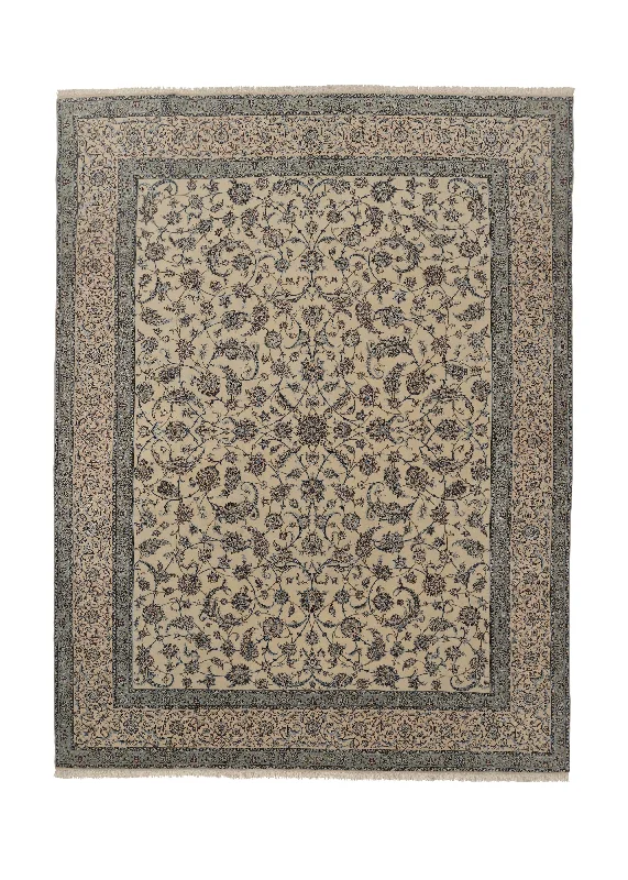 Persian Rug Nain Handmade Area Traditional 9'10"x13'2" (10x13) Whites/Beige Blue Floral Design #34775