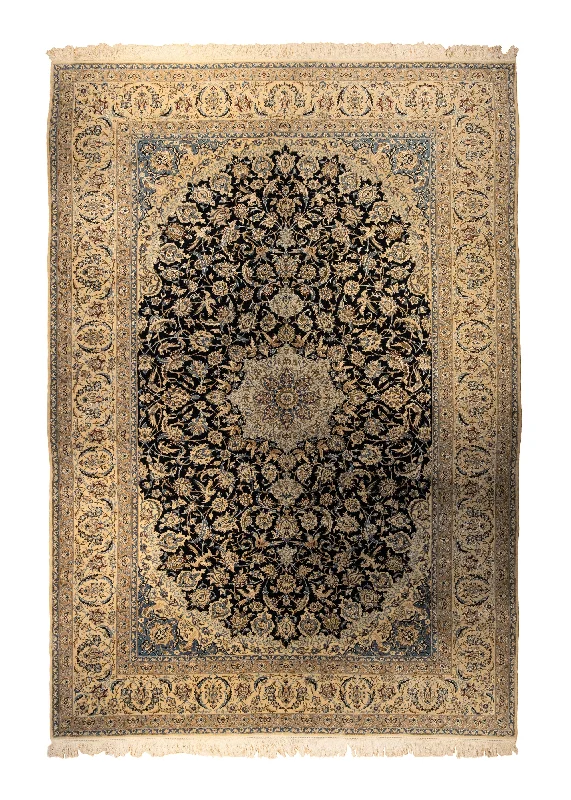 Persian Rug Nain Handmade Area Traditional 8'0"x12'0" (8x12) Blue Whites/Beige Yellow/Gold Floral Design #A33865