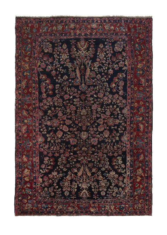 Persian Rug Sarouk Handmade Area Antique Traditional 7'8"x11'3" (8x11) Blue Red Floral Design #34336