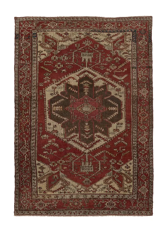 Persian Rug Serapi Handmade Area Antique Tribal 9'7"x14'3" (10x14) Red Whites/Beige Geometric Design #27647