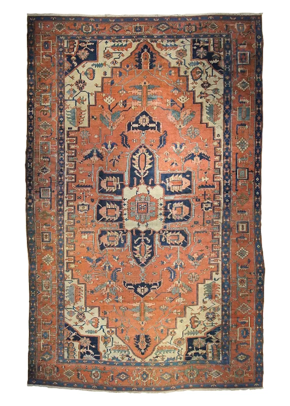 Persian Rug Serapi Handmade Area Tribal Antique 10'6"x17'10" (11x18) Orange Red Geometric Design #A34004