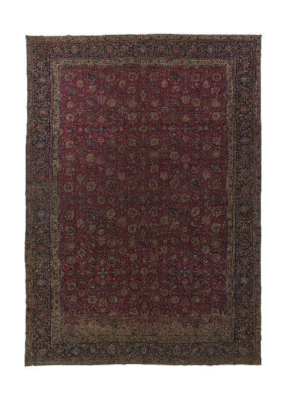 Persian Rug Tabriz Handmade Area Antique Traditional 10'4"x14'6" (10x15) Red Blue Floral Design #32283