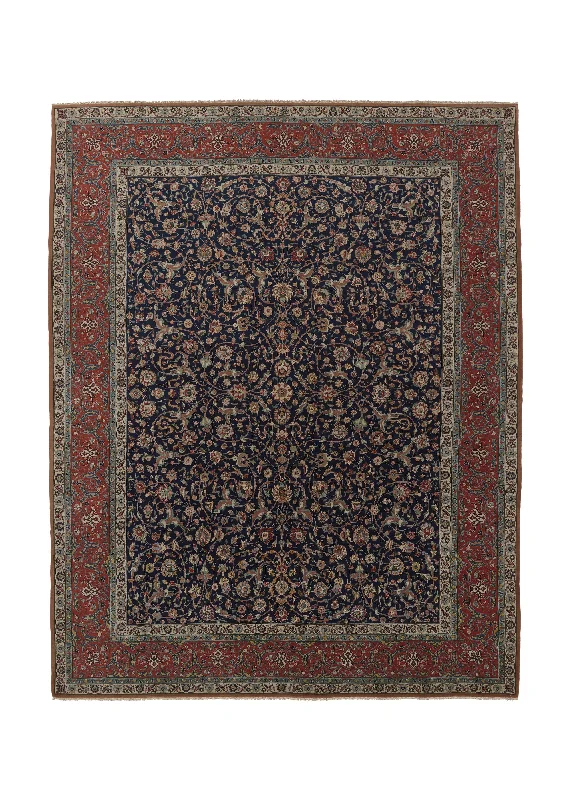 Persian Rug Tabriz Handmade Area Traditional 10'3"x13'0" (10x13) Blue Red Floral Design #34457