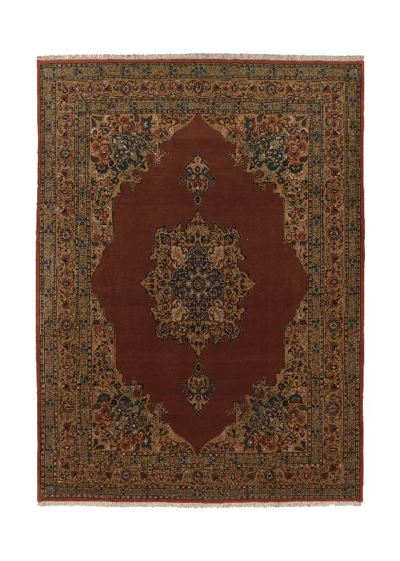 Persian Rug Tabriz Handmade Area Traditional 9'8"x13'4" (10x13) Orange Brown Floral Haji Jalili Design #33903