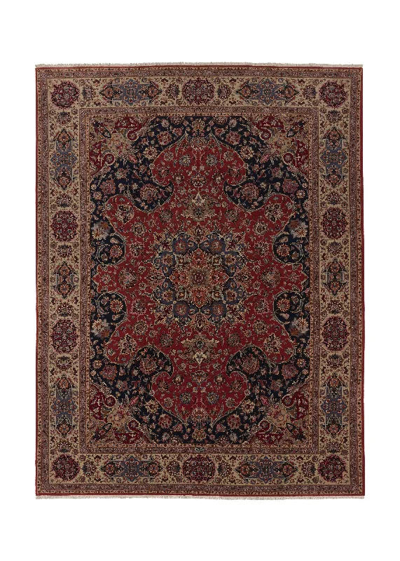 Persian Rug Tabriz Handmade Area Traditional 9'10"x13'2" (10x13) Red Blue Whites/Beige Floral Design #33974