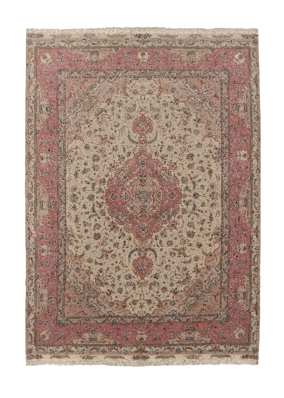 Persian Rug Tabriz Handmade Area Traditional 9'9"x13'4" (10x13) Whites/Beige Pink Naghsh Floral Design #30753