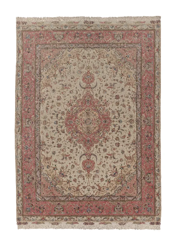 Persian Rug Tabriz Handmade Area Traditional 9'9"x13'4" (10x13) Whites/Beige Pink Naghsh Floral Design #30754