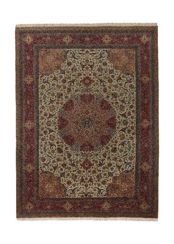 Persian Rug Tabriz Handmade Area Traditional 10'0"x13'6" (10x14) Green Red Dome Floral Design #34698